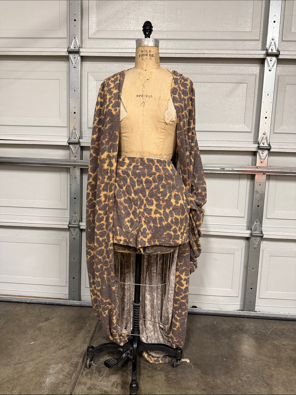 Leopard Print Two Piece Open-Front Duster Jacket and Shorts- Brown